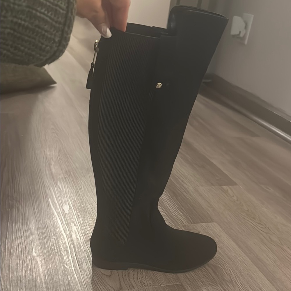 Anne Klein Size 6.5 Black Suede/Elastic Knee High Riding Boots NEW Audrey iFlex - Picture 6 of 16